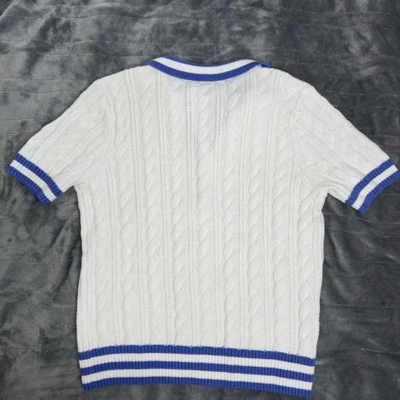 Lilly Pulitzer Women M Suzette Cable Knit Sweater White Blue Golf Tennis Preppy - Picture 2 of 8